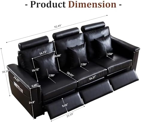 ORRD Power Reclining Sectional Sofa, Electric 3 Seat Recliner - Image 2