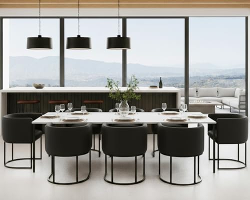 HNY Mid Century Modern Upholstered Barrel Black Dining Chairs by HNY