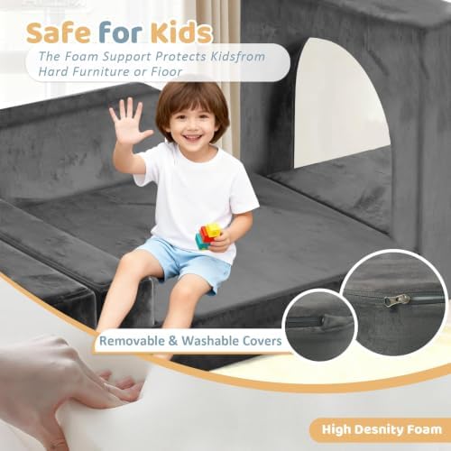 12pcs Modular Kids Play Couch, Convertible Toddler Sectional Sofa - Image 4