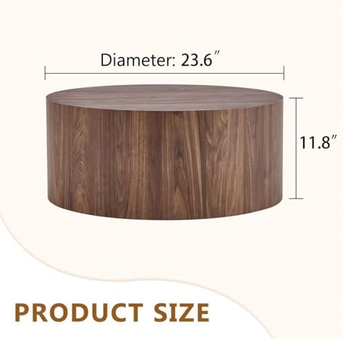 Round Coffee Table, 23.6" Modern Wood Drum Coffee Table, Round Accent Center - Image 2