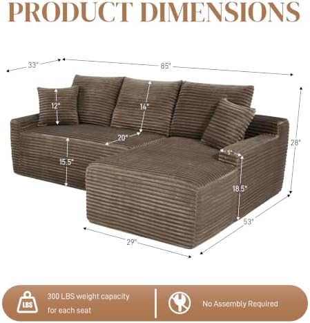 85" L Shaped Cloud Boneless Sectional Couches - Image 2