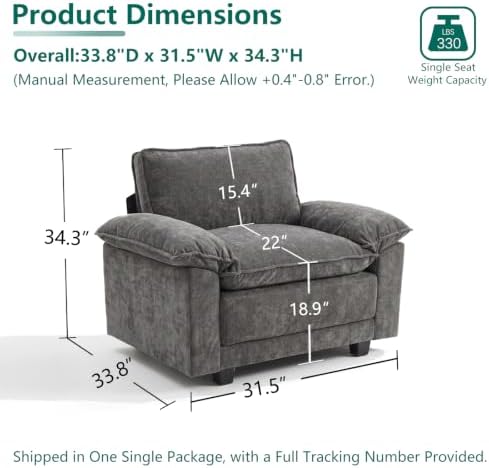 Modern Cloud Single Sofa, Comfy Chenille Couch - Image 2