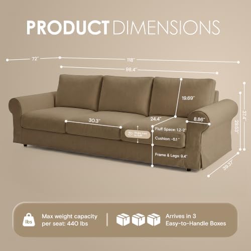 118" Oversized Cloud Couch, Classic Farmhouse Water-Repellent Chenille - Image 2
