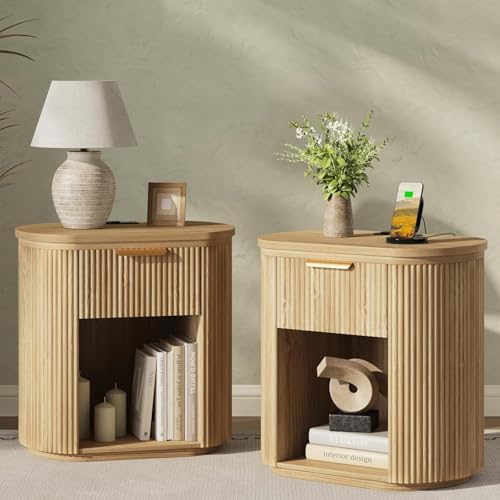 Fluted Round Nightstands Set of 2 by MECHYIN