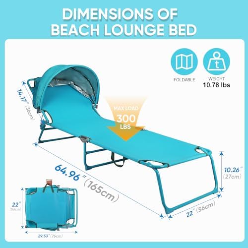Colorsoul Tanning Chair with Sun Canopy, Adjustable 4-Position Beach Lounge - Image 2