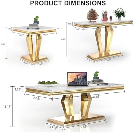 Henf 4 Piece Living Room Table Set, Faux Marble Coffee Table & Console Table & - Image 3