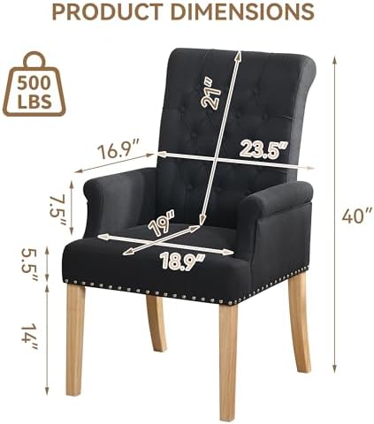 Dining Chair with Arms, Upholstered High Back Dining Room Chairs - Image 2