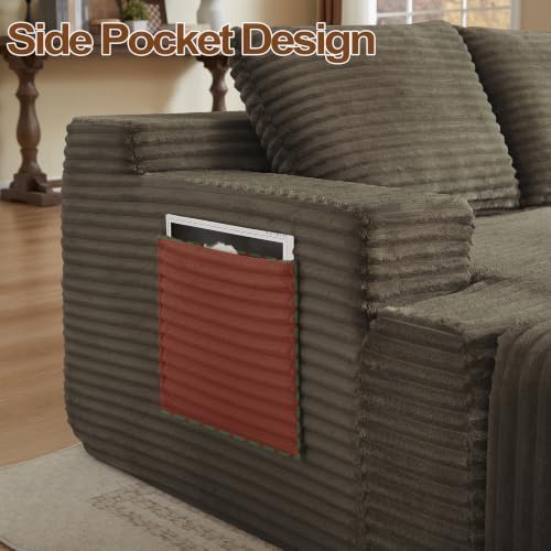 141" Oversized U Shaped Cloud Sectional Boneless Corduroy Sofa Couch Brown - Image 5