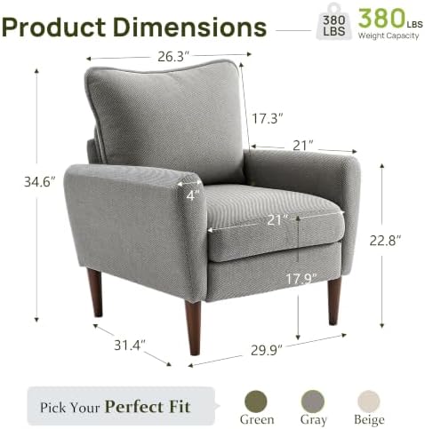 Comfy Accent Chair with Spring Sponge Cushion Upholstered Lounge Chair Grey - Image 2