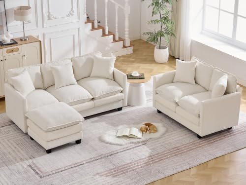 Cloud 3 Pieces Sofa Set, 2+3 Seater Couch+1 Ottoman, Modern Sofas Sets by HOCAT