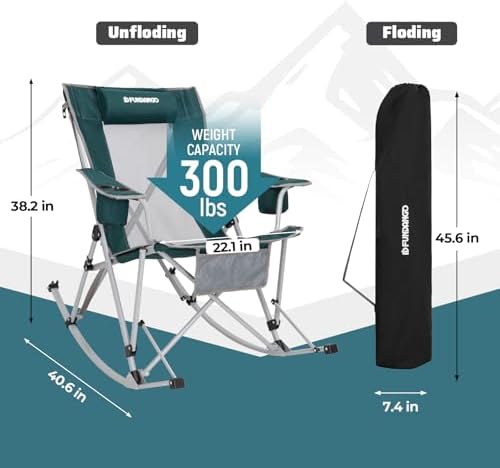 FUNDANGO Rocking Camping Chair, High Mesh Back Portable Folding Camp Chairs - Image 2