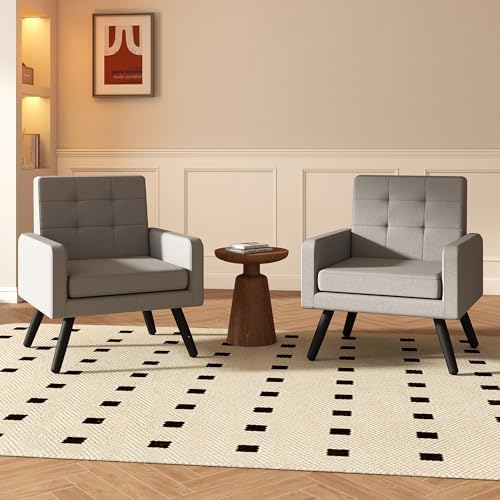 Accent Chair for Living Room Set of 2, Cozy Armchair, Light Grey - Image 6