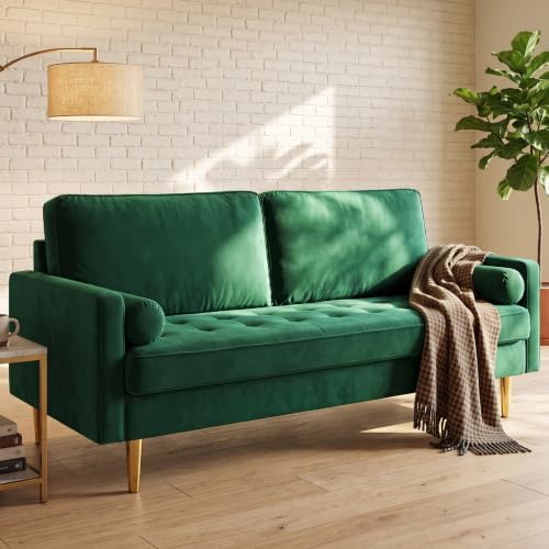 KEIKI 65" Velvet Futon Sofa Loveseat, Small Sleeper Cloud Couch Bed - Image 3