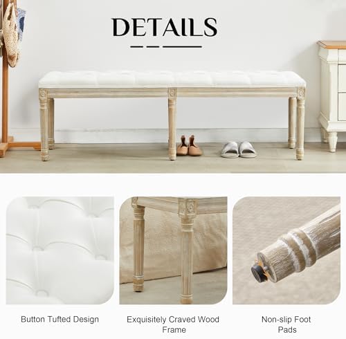 LOULENS 57.7" Linen End of Bed Bench King Size, Upholstered Bench - Image 5