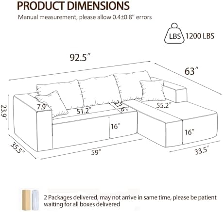 92.5" Modular Sectional Sofa, L-Shape Cloud Couch - Image 2