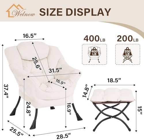 Welnow Lazy Chair with Ottoman, Reading Chair with Footrest - Image 3