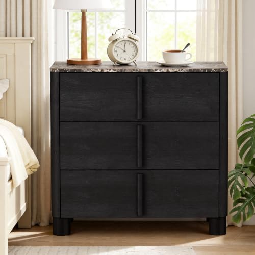 31.5" Wide 3 Drawer Dressers Set of 2, Faux Marble & Wood Storage Cabinet - Image 6