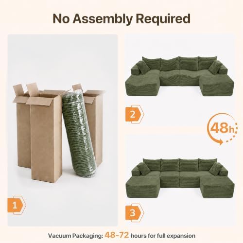 Claiks 132" Boneless Couch, U-Shape Corduroy Sectional Sofa - Image 6