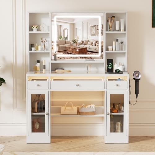 LIVELYGLOW 43.3" White Large Makeup Vanity Desk by LIVELYGLOW