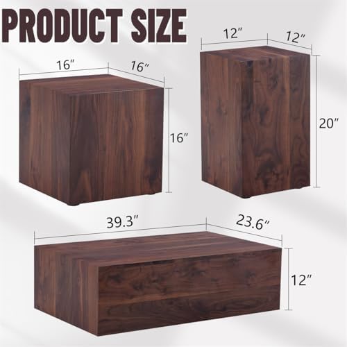 Coffee Table Set for 3, Modern Living Room Table Set, Wood Center Table Set - Image 2