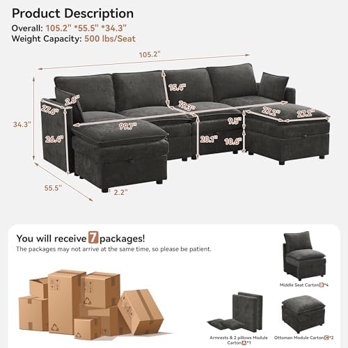 105" Cloud Modular 4 Seater Sofa - Image 2