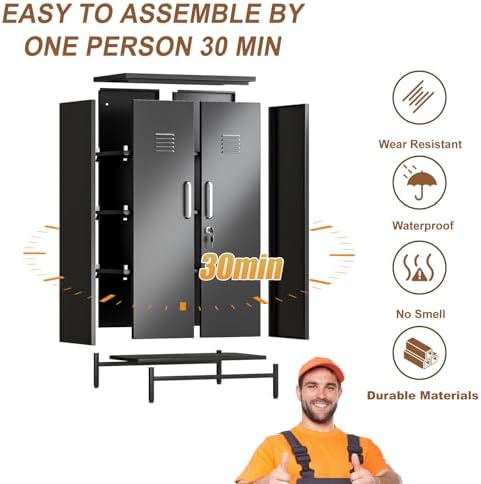 pozdeg 47.24" Black Lockable Small Metal Storage Locker - Image 6