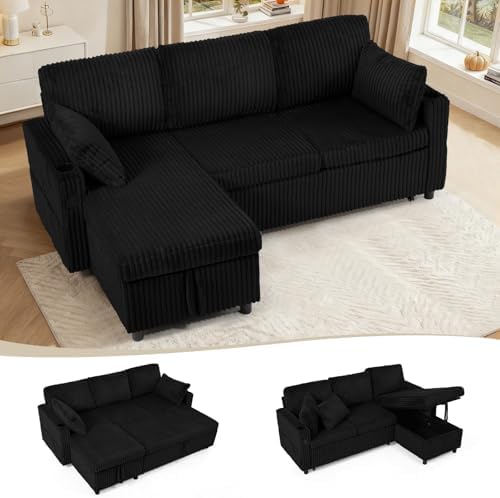 84" Corduroy Upholstered Sofa Bed w/Adjustable Backrests by LESOFAIR