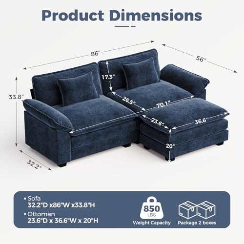 CDCASA 86" Modular Sectional Sofa, Comfy L-Shaped Cloud Couch - Image 2