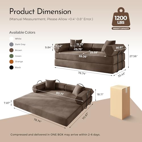 79" Convertible Futon Sofa Bed, Boneless Couch - Image 2