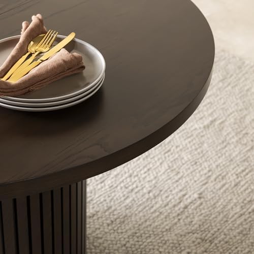 Transformer Table Solid Wood Extendable Round Dining Table Set, Dark Brown - Image 4