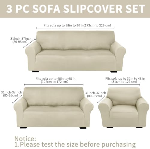 Peryiter 3 Pcs Couch and Loveseat Sofa Covers, Milk Silk - Image 2