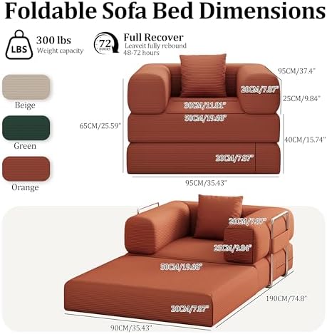 Single Couch Sofa for Small Spaces, 2-in-1 Single Boneless Sofa - Image 2
