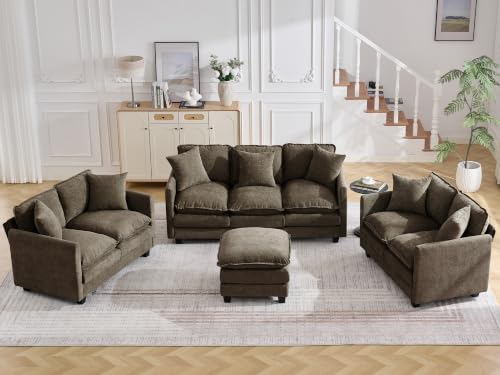 Cloud 4 Pieces Sofa Set, 2+2+3 Seater Couch+1 Ottoman, Modern Sofas Sets by HOCAT