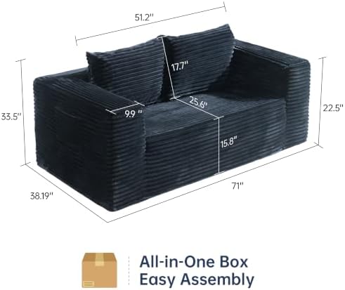 TeQsli Loveseat Boneless Sofa, Cloud Corduroy Deep Seat Couch, No Assembly - Image 2