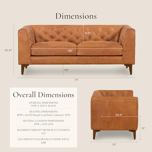 Poly & BARK Essex 74” Leather Apartment Sofa – Mid-Century Tufted Design - Image 2