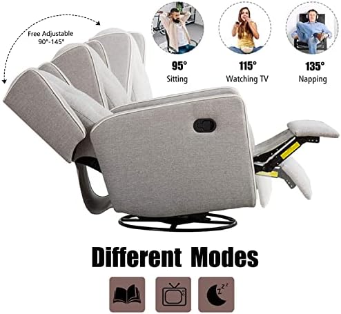 CANMOV Swivel Rocker Recliner Chair, Nursery Glider Chair, Nursery Rocking - Image 3