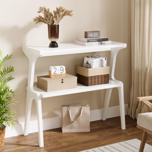 Tribesigns 2-Tier Solid Wood Side Table, Modern White End Table - Image 5