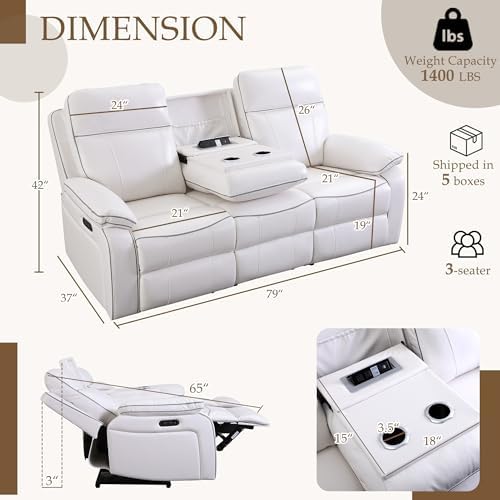 Power Reclining Sofa with Fold Down Table, Breathable PU Leather Electric - Image 2