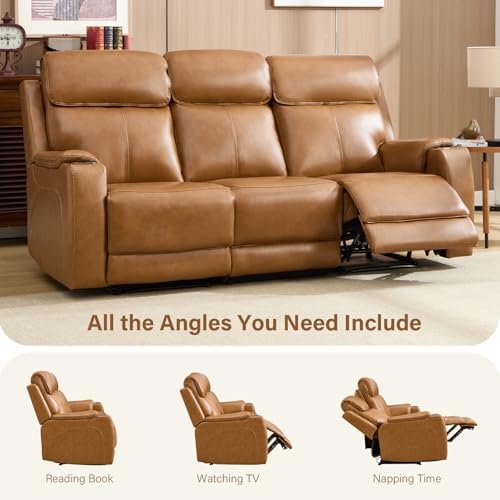 CANMOV Genuine Leather Power Recliner Sofa Set, Living Room Furniture Sets 3 - Image 5