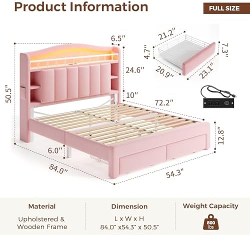 Kids LED Bed Frame with Storage Headboard & 2 Storage Drawers - Image 2