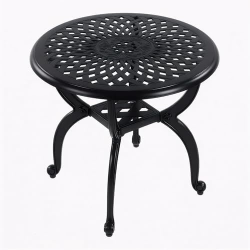 Cast Aluminum Outdoor Side Table, All Weather Round Small Coffee Table by Unknown