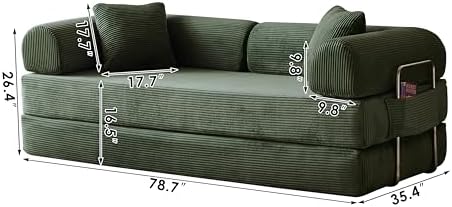 healthomse 78.7" Convertible Sofa Bed, Modular Fldable Corduroy Couch, - Image 2