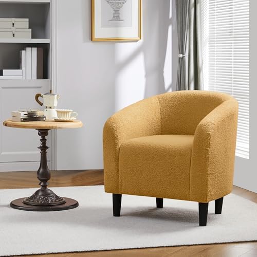 Yaheetech Small 25.5in Wide Sherpa Barrel Accent Chair, Mustard Yellow - Image 2