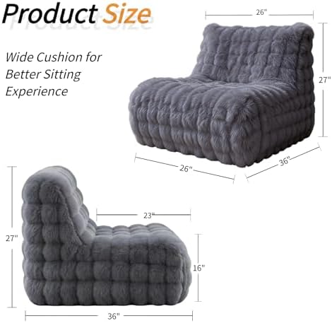 Memory Foam Faux Fur Bean Bag Chair, Light Grey - Image 6