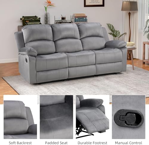 EBELLO 3 Seat Recliner Sofa for Living Room, Soft Microfiber Reclining Couch - Image 3