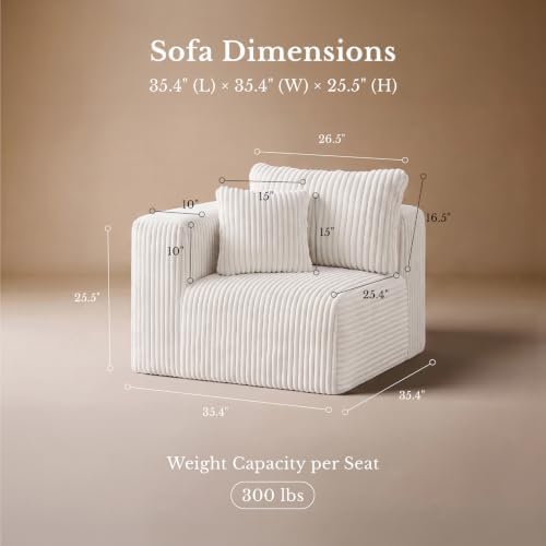 Maywish Single Modular Sofa Chair, Corduroy Boneless Couch - Image 2