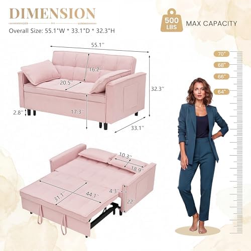 Eafurn 3-in-1 Convertible Loveseat Pull Out Couch Bed - Image 2