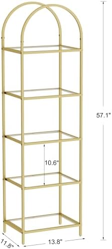 Homhedy 5-Tier Tall Gold Bookshelf, Arched Bookcase - Image 2