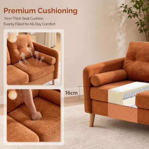VINGLI 47" Orange 2 Seater Chenille Sofa - Image 3