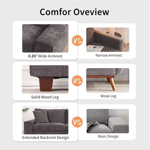 DOPEDIO 71.25" Modern Loveseat Sofa, Dark Grey, Couch - Image 4